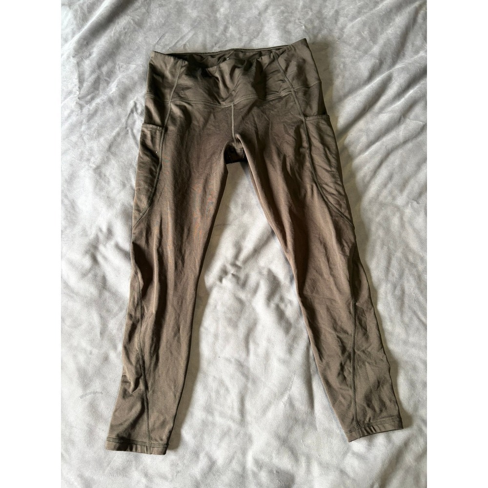 TSLA Womens High Waisted Athletic Leggings with Pockets Olive Brown XL